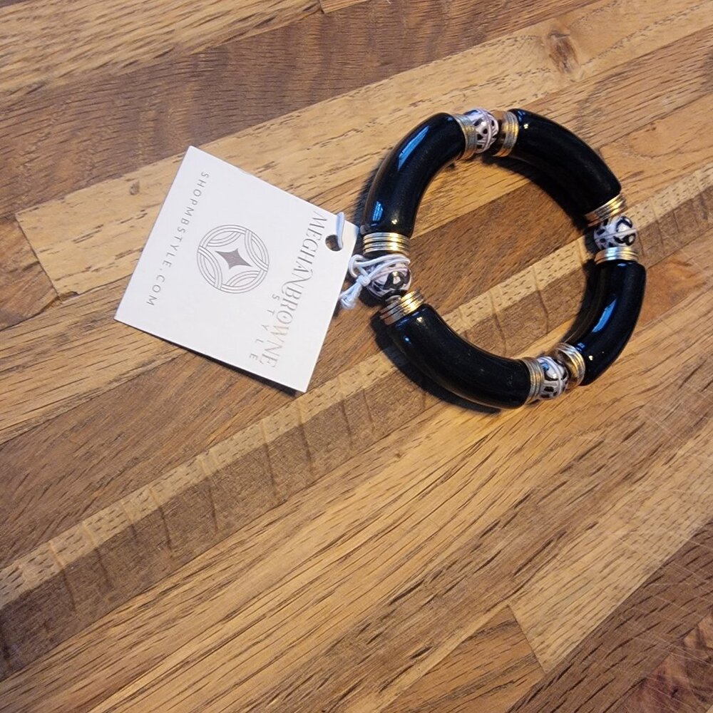 Meghan Browne Style GALA GB Black/Gold/White Chunky Stretch Resin Bead B… - Picture 7 of 12